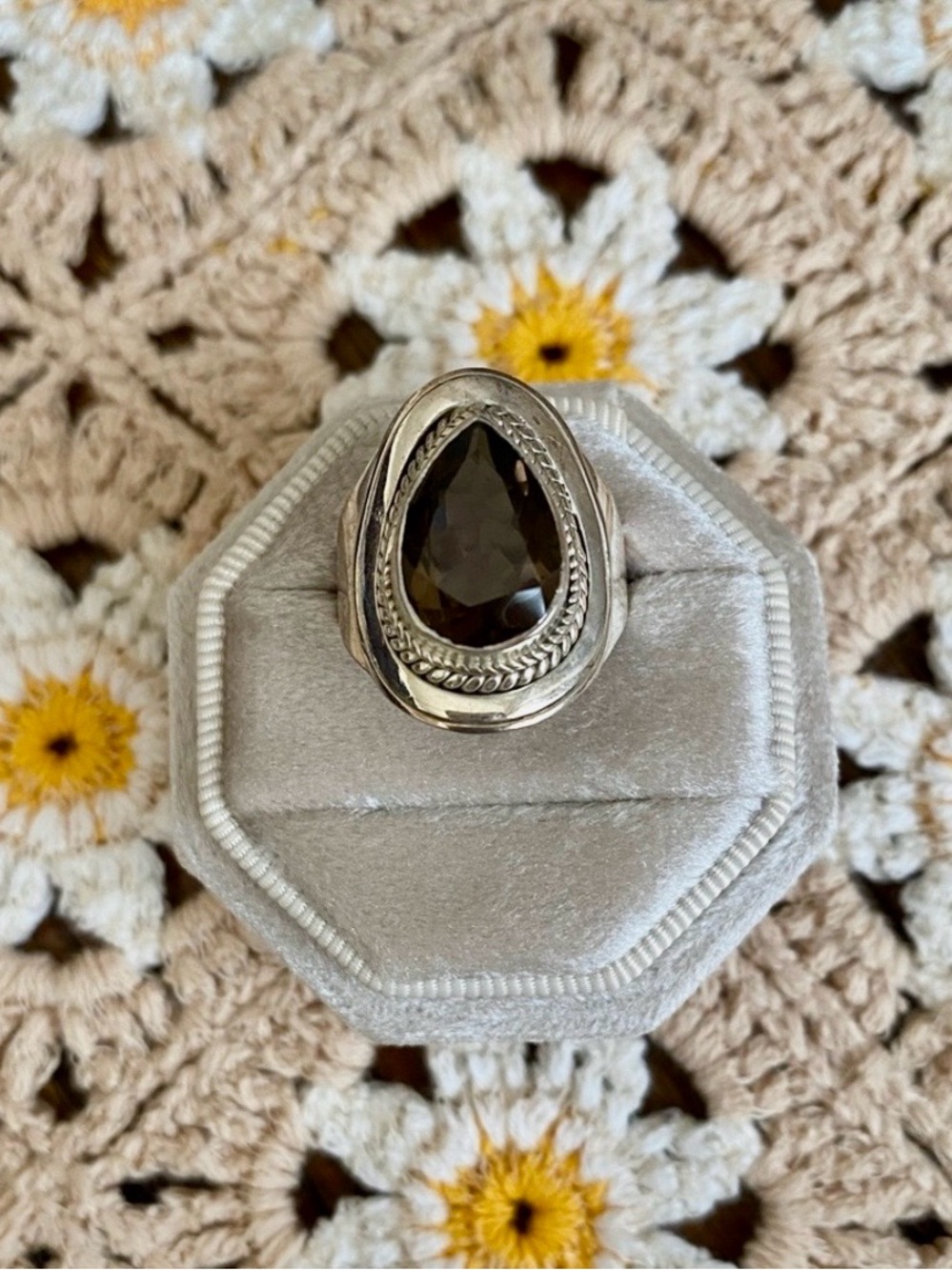 Smokey Quartz Sterling Silver Boho Statement Ring